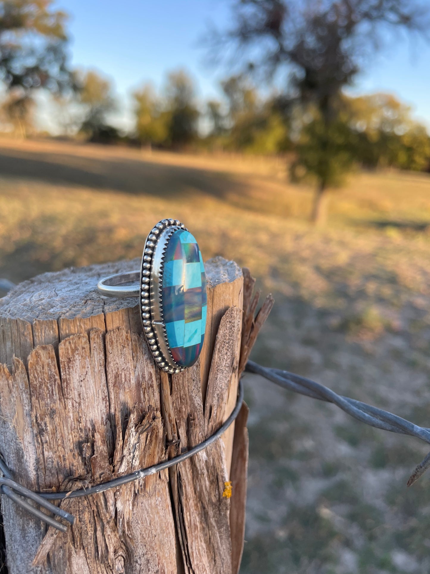 Opal mosaic ring, size 9