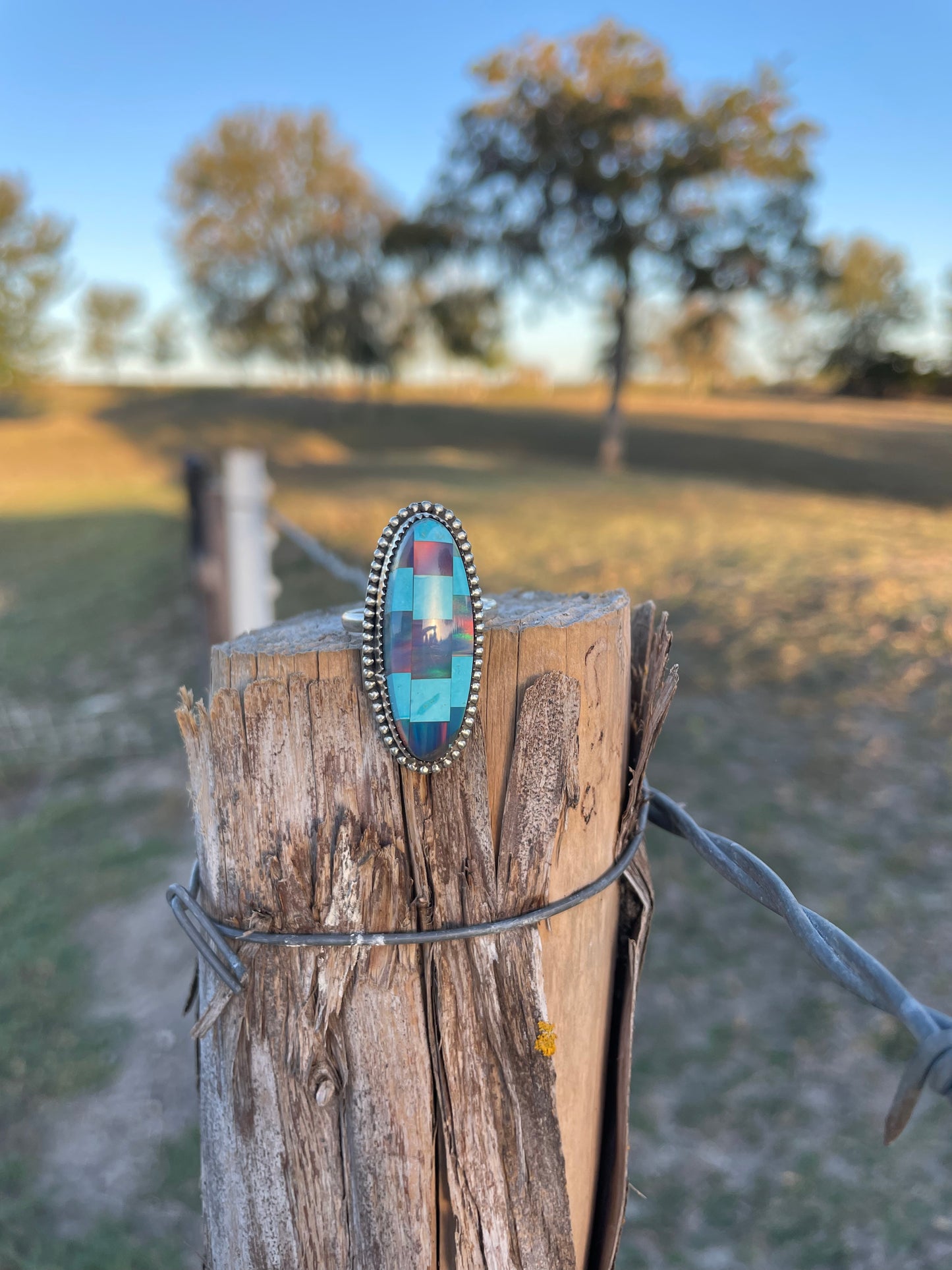 Opal mosaic ring, size 9